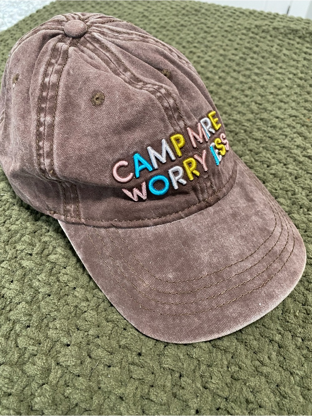 Women’s Brown Embroidered 'Camp More Worry Less' Baseball Cap